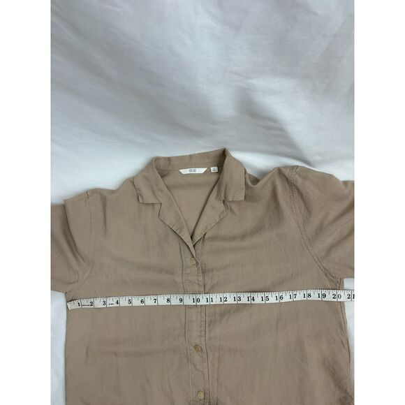 Uniqlo Beige Natural Cropped Button Down Shirt Size XS Linen Blend Lagenlook - Picture 8 of 9